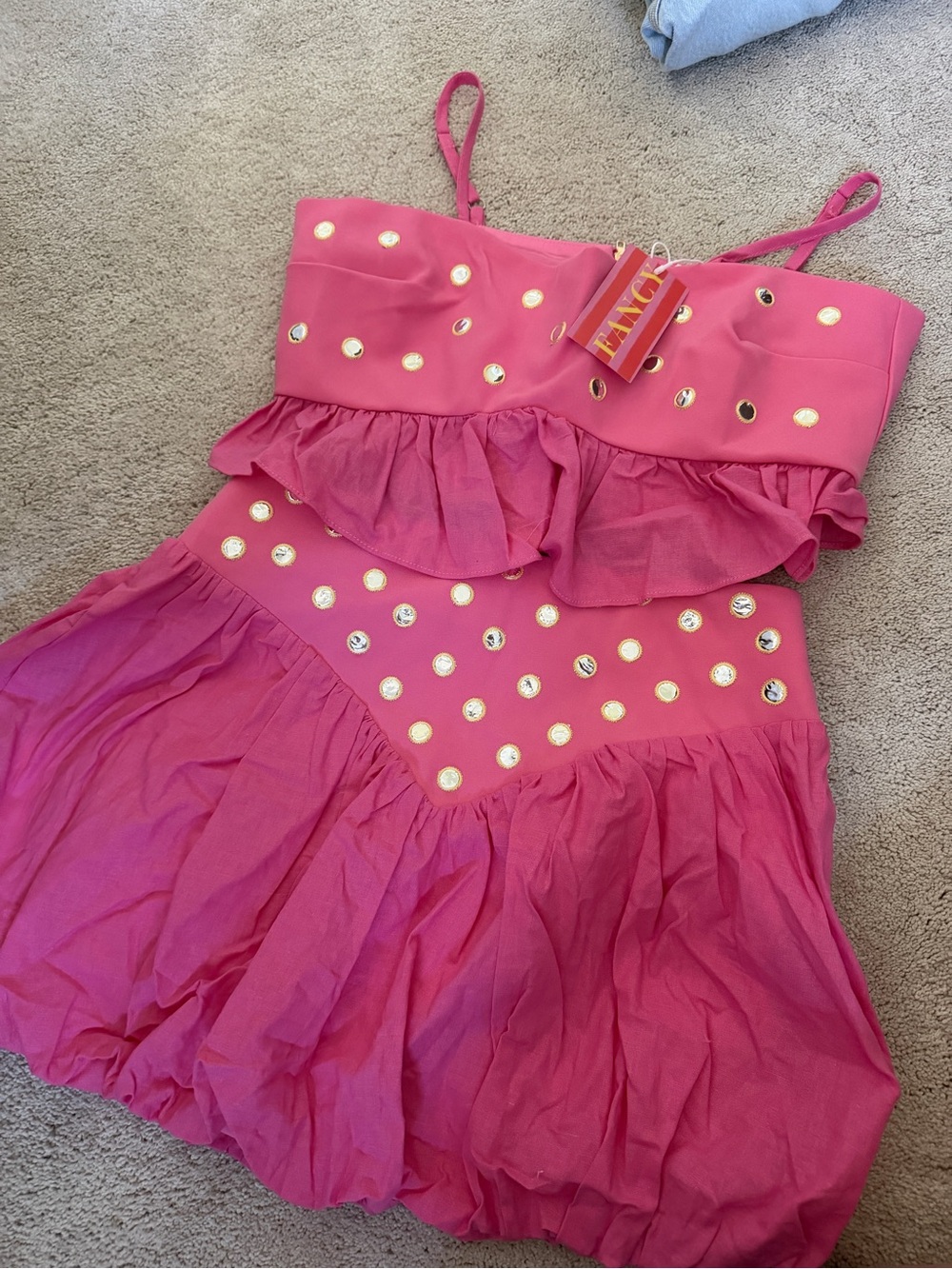 Hot Pink Stud-Embellished Ruffle Dress